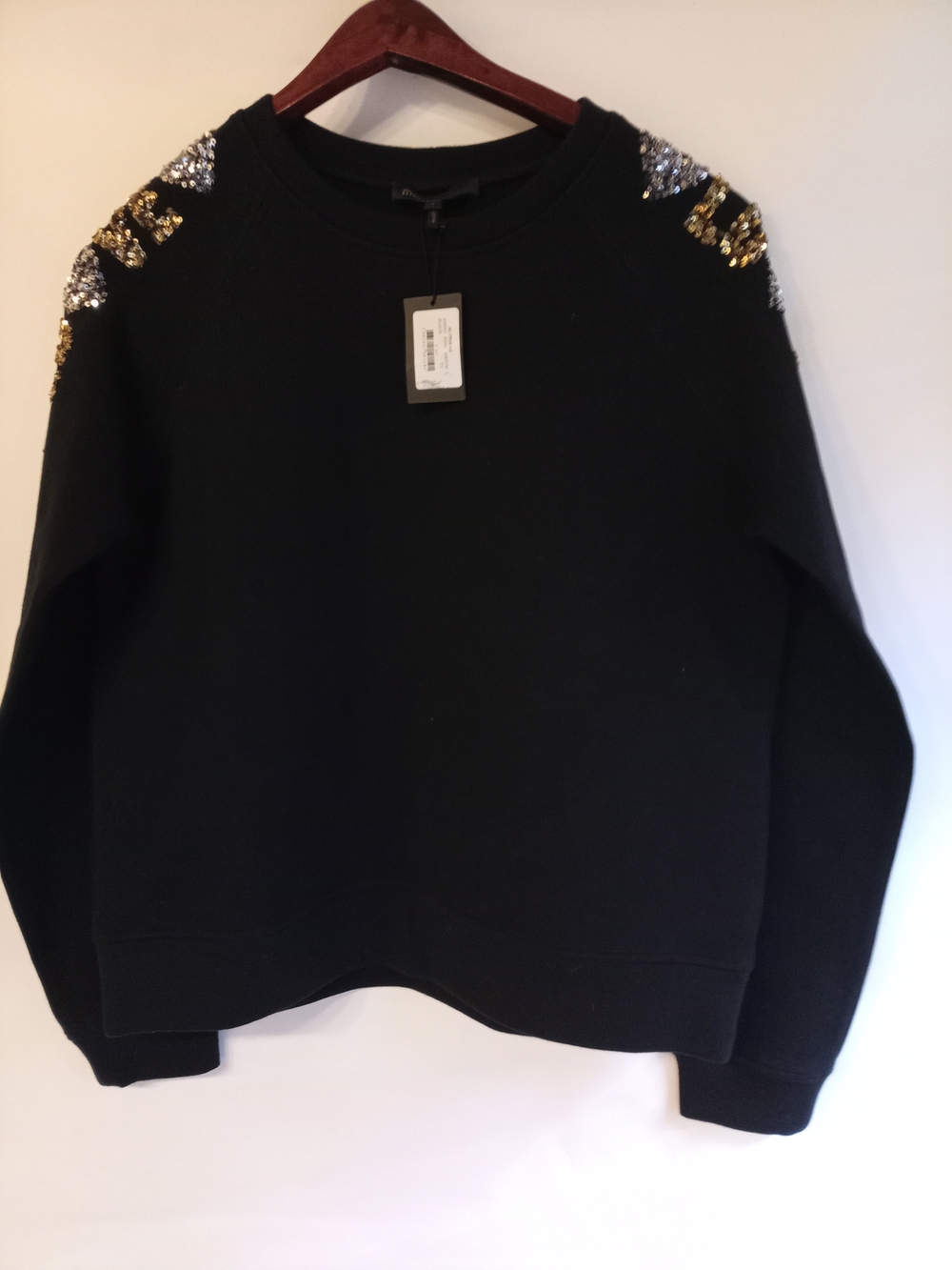 Maje Embellished Shoulder Black Sweatshirt NWT